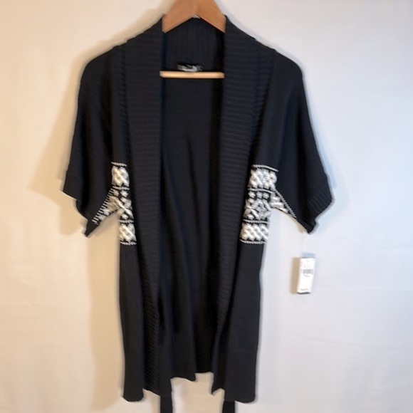 ALYX Womens Sweater Cardigan Sz L Knit Aztec Belted Dolman Sleeves Black White - Picture 5 of 14